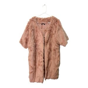 Fairchild Womens 2X Short Sleeve Pink Faux Fur Coat Mob Wife Old Money Rockstar